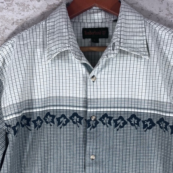 TIMBERLAND Men's Short Sleeve Button  Up Shirt Color Block Hawaiian Print Size L - Picture 2 of 10